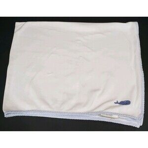 Pottery Barn Kids Whale Seersucker Edge Security Baby Blanket White and Blue PBK